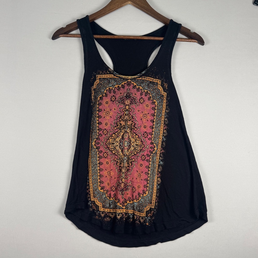 The Classic Tank Top Women Small Black Pink Boho Tapestry Racerback Excellent